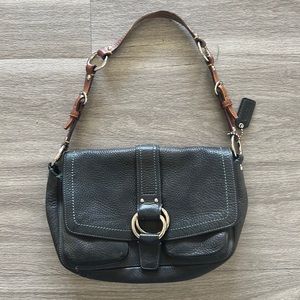 Vintage Coach Pebbled Leather Shoulder Bag Purse Black with Brown Leather Strap